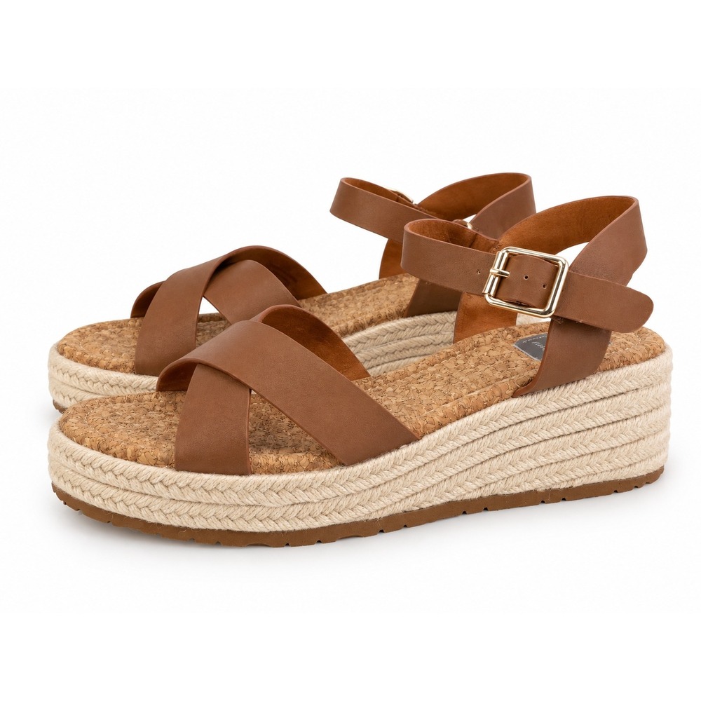 MIA Gayee Cognac Brown Espadrille Platform Sandals Size 9.5